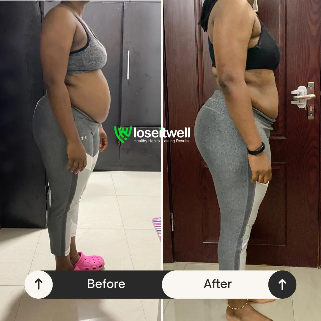 A member's before and after photos, side by side.