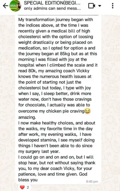 A member's WhatsApp message, shared as originally written. Phone numbers are blurred.