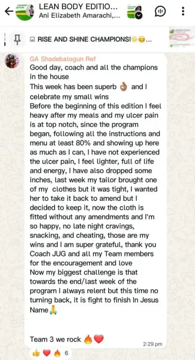 A member's WhatsApp message, shared as originally written. Phone numbers are blurred.