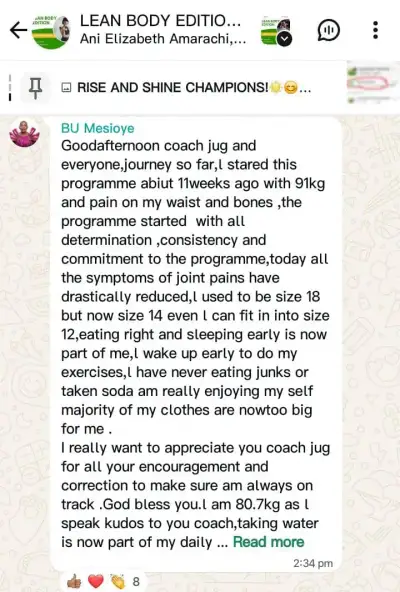 A member's WhatsApp message, shared as originally written. Phone numbers are blurred.