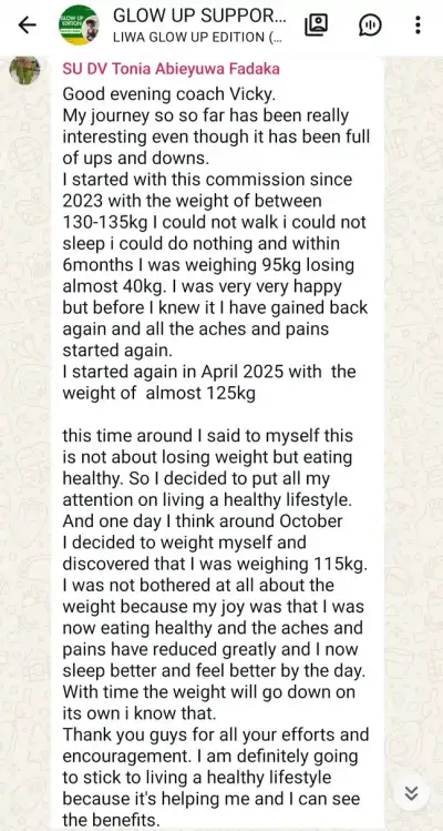 A member's WhatsApp message, shared as originally written. Phone numbers are blurred.