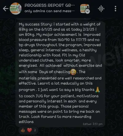 A member's WhatsApp message, shared as originally written. Phone numbers are blurred.