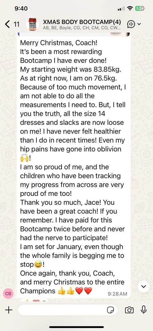 A member's WhatsApp message, shared as originally written. Phone numbers are blurred.
