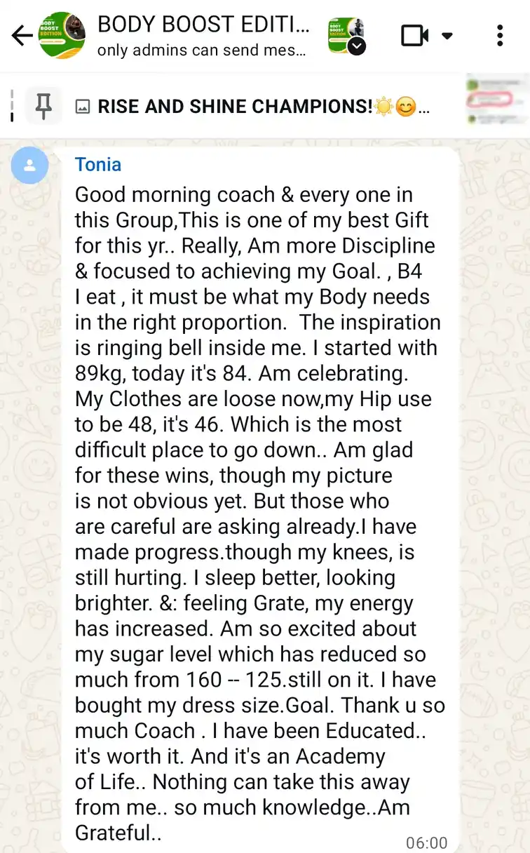 A member's WhatsApp message, shared as originally written. Phone numbers are blurred.