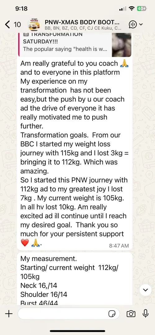 A member's WhatsApp message, shared as originally written. Phone numbers are blurred.
