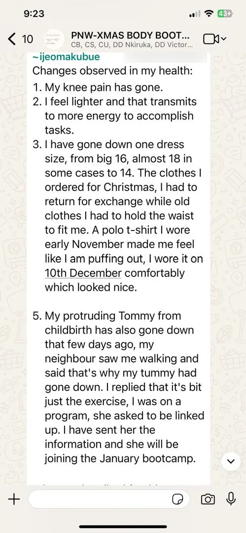 A member's WhatsApp message, shared as originally written. Phone numbers are blurred.