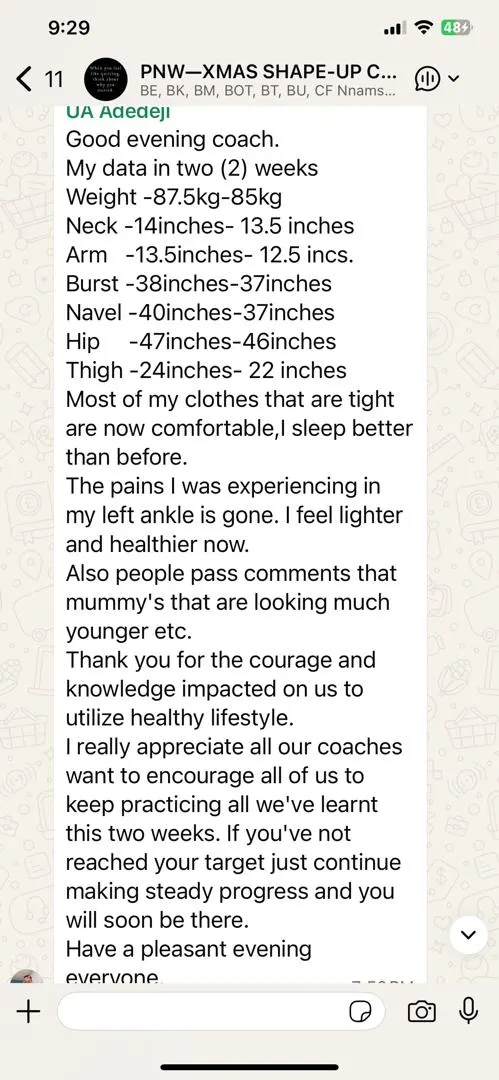 A member's WhatsApp message, shared as originally written. Phone numbers are blurred.