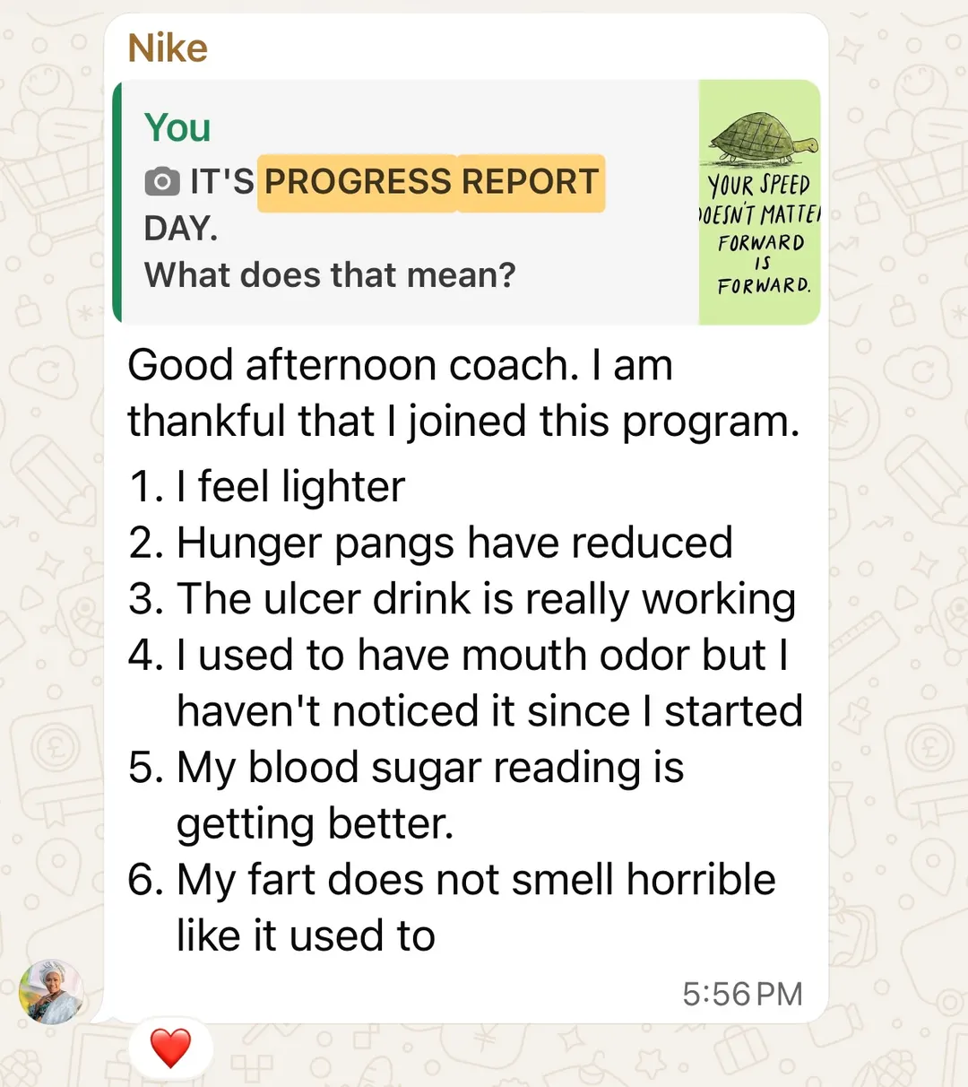 A member's WhatsApp message, shared as originally written. Phone numbers are blurred.
