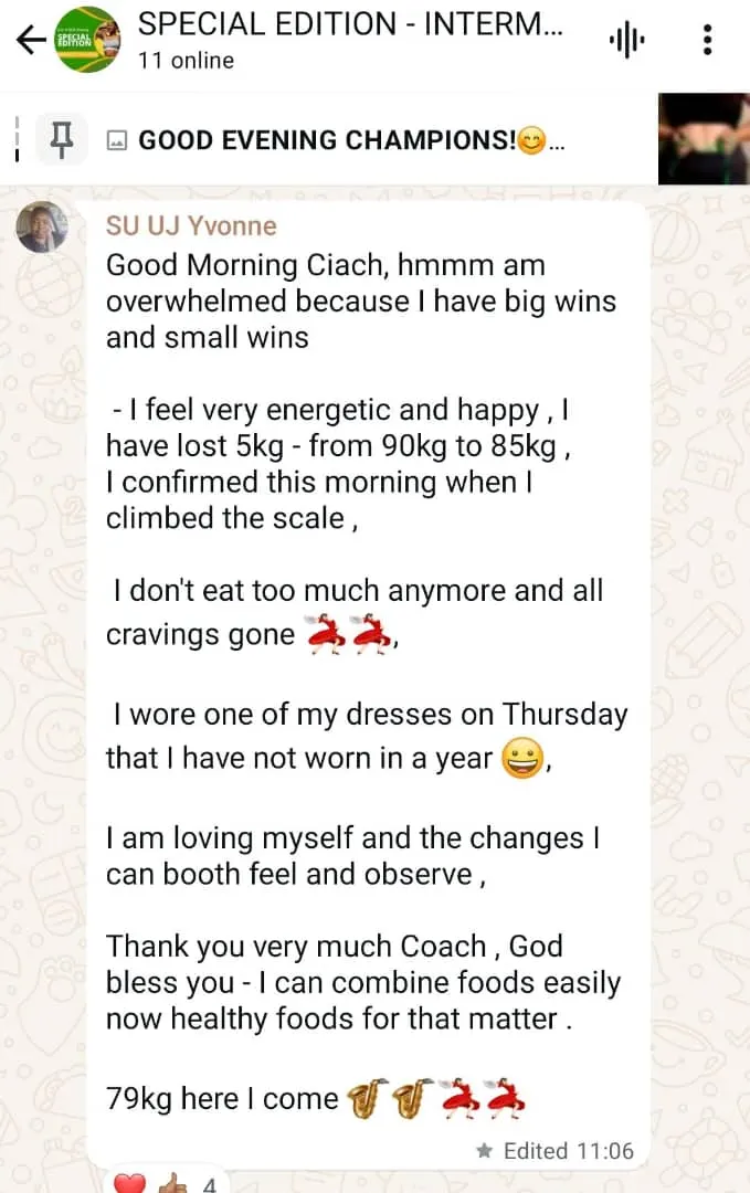 A member's WhatsApp message, shared as originally written. Phone numbers are blurred.
